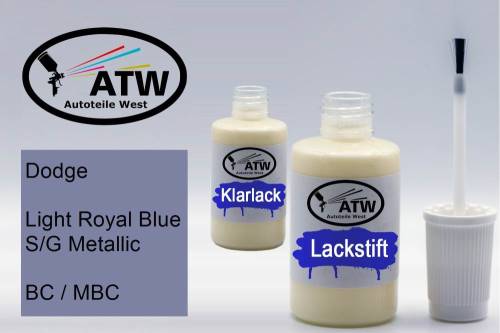 Dodge, Light Royal Blue S/G Metallic, BC / MBC: 20ml Lackstift + 20ml Klarlack - Set, von ATW Autoteile West.